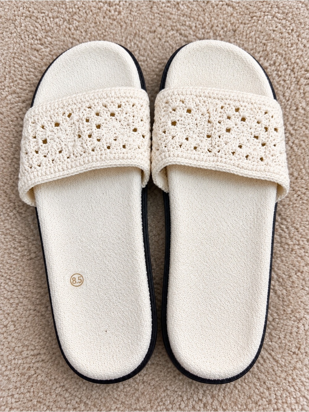 Fashion Nova Crochet Slide Sandals Cream Size 8.5 NWOT